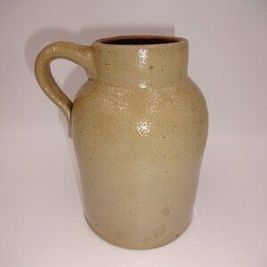 Antique Vintage Salt Glazed Beige Brown Stoneware Jug Oyster Jar w/ Handle 5.5"